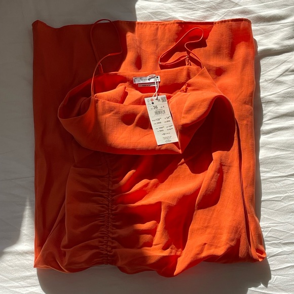 NEW RESERVED Ruched Midi Dress in Orange Size EU36 - Picture 2 of 10
